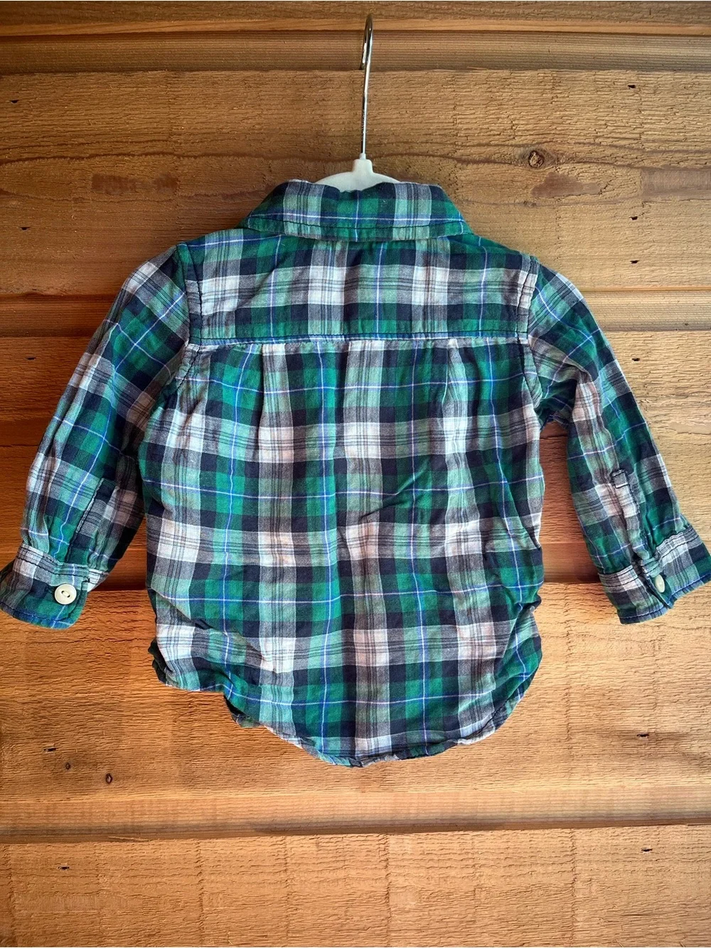 GAP - Kids Baby Green and Navy Plaid Button-Up Shirt